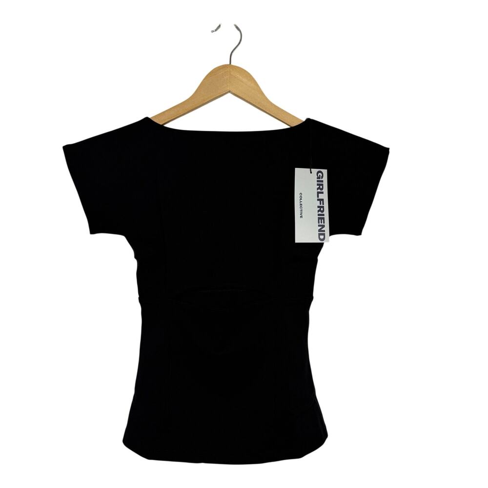 Girlfriend Collective Cut-Out Front Top Womens Size Small Black Short Sleeve NWT